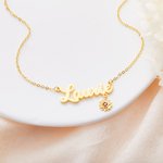 Personalized You Are My Sunshine Sunflower Name Necklace with Birthstone Birthday Anniversary Gift for Her