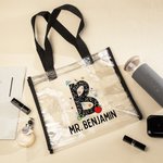 Personalized Pencil Apple Graffiti Letter Waterproof Clear Tote Bag with Name and Initial Back to School Appreciation Birthday Gift for Teacher