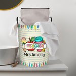 Personalisierte bunte Brief Bleistift Apfel Thema wasserdicht Wäsche Aufbewahrungskorb mit Namen zurück zu Schule Anerkennung Geschenk für Lehrer