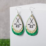 Personalized Glitter Baseball Softball Football Teardrop PU Leather Earrings with Number Birthday Game Day Gift for Sports Lover