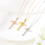 Gepersonaliseerde hart kruis ketting met geboortesteen Minimalistische christelijke sieraden religieuze verjaardagscadeau voor haar