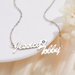 Personalized Dainty Two Names Necklace with Birthstone and Heart Birthday Valentine's Day Mother's Day Gift for Women