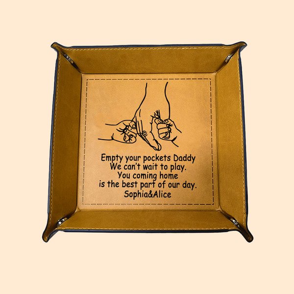 Personalisierte Sie nach Hause kommen ist das Beste aus unserem Tag Leder Catchall Snap Tablett mit Holding Hand Deisgn Vatertag Geburtstag Geschenk f