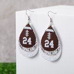 Personalized Glitter Baseball Softball Football Teardrop PU Leather Earrings with Number Birthday Game Day Gift for Sports Lover