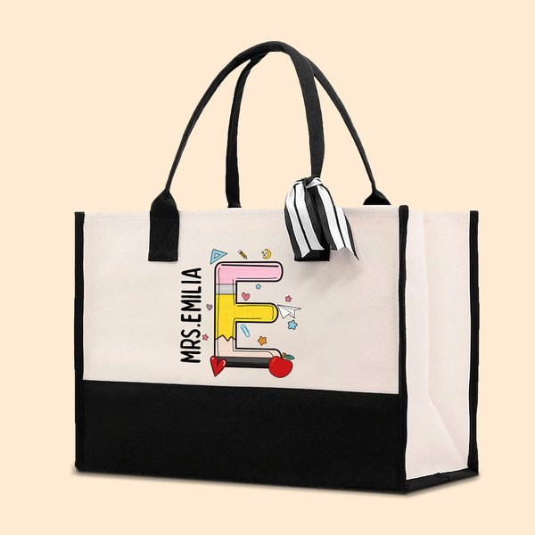 Embroidered Pencil Apple Notebook Tote Bag with Name