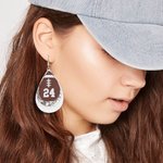 Personalized Glitter Baseball Softball Football Teardrop PU Leather Earrings with Number Birthday Game Day Gift for Sports Lover