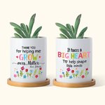 Personalized Thank You For Helping Me Grow Floral Name Ceramic Flower Pot with Bamboo Tray Teacher's Day Back to School Gift for Teacher