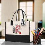 Personalizada de gran capacidad de lápices de Apple cuaderno de iniciales Bolsa de asas con el nombre del maestro Apreciación de vuelta a la escuela R