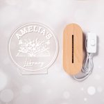 Veilleuse LED Personnalisée au Nom de la Bibliothèque avec Socle en Bois Décoration du Club de Lecture Cadeau d'Anniversaire pour Amoureux des Livres