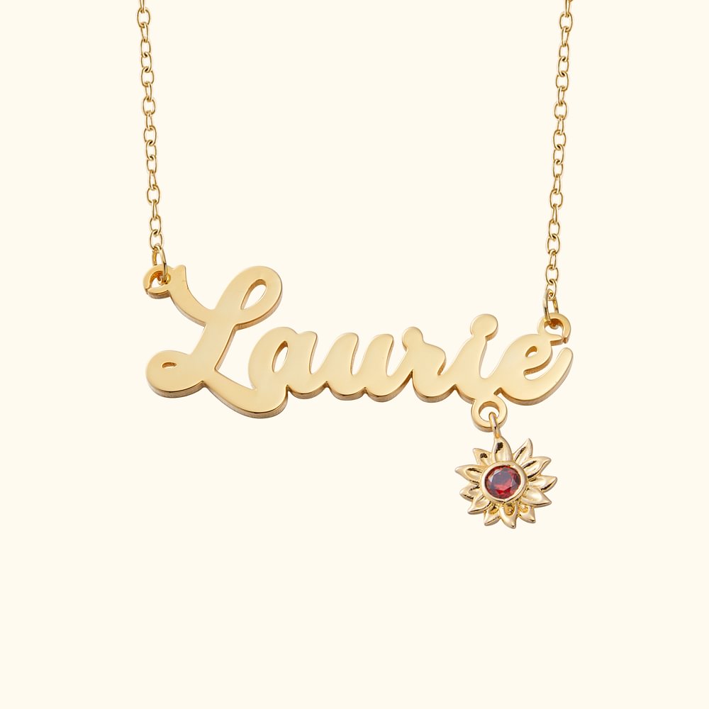 Collier de Tournesol Personnalisé avec Nom et Pierre de Naissance Cadeau d'Anniversaire pour Elle