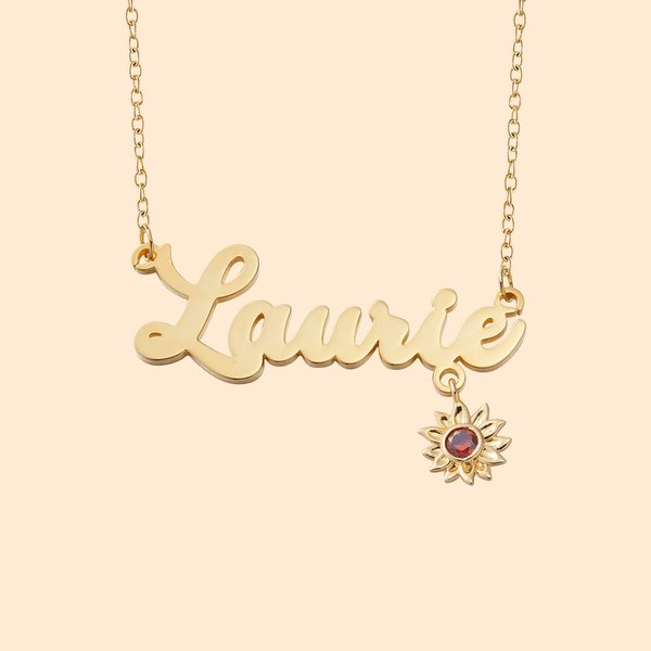 Collier de Tournesol Personnalisé avec Nom et Pierre de Naissance Cadeau d'Anniversaire pour Elle