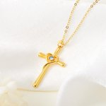 Gepersonaliseerde hart kruis ketting met geboortesteen Minimalistische christelijke sieraden religieuze verjaardagscadeau voor haar
