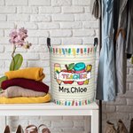 Personalisierte bunte Brief Bleistift Apfel Thema wasserdicht Wäsche Aufbewahrungskorb mit Namen zurück zu Schule Anerkennung Geschenk für Lehrer