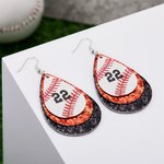 Personalized Glitter Baseball Softball Football Teardrop PU Leather Earrings with Number Birthday Game Day Gift for Sports Lover