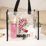 Personalized Pencil Apple Graffiti Letter Waterproof Clear Tote Bag with Name and Initial Back to School Appreciation Birthday Gift for Teacher