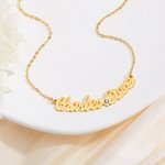 Personalized Curved Two Script Names Necklace with Heart and Birthstone Minimalist Jewelry Birthday Anniversary Gift for Her