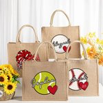 Personalized Large Capacity Basketball Football Golf Cheer Megaphone Jute Tote Bag with Name and Number Birthday Game Day Sport Gift for Her