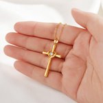 Gepersonaliseerde hart kruis ketting met geboortesteen Minimalistische christelijke sieraden religieuze verjaardagscadeau voor haar