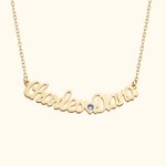 Personalized Curved Two Script Names Necklace with Heart and Birthstone Minimalist Jewelry Birthday Anniversary Gift for Her