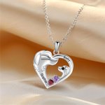Personalised Heart-Shaped Mom Baby Dog Necklace with Engraved Name and Birthstones Birthday Anniversary Gift for Her