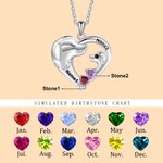 Personalised Heart-Shaped Mom Baby Dog Necklace with Engraved Name and Birthstones Birthday Anniversary Gift for Her