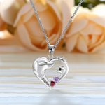 Personalised Heart-Shaped Mom Baby Dog Necklace with Engraved Name and Birthstones Birthday Anniversary Gift for Her