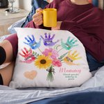 Funda de almohada personalizada con 1 o 8 nombres y un bouquet floral de huellas de manos Regalo de cumpleaños para mamá