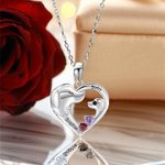 Personalised Heart-Shaped Mom Baby Dog Necklace with Engraved Name and Birthstones Birthday Anniversary Gift for Her