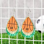 Personalized Glitter Baseball Softball Football Teardrop PU Leather Earrings with Number Birthday Game Day Gift for Sports Lover