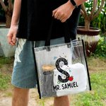 Personalized Pencil Apple Graffiti Letter Waterproof Clear Tote Bag with Name and Initial Back to School Appreciation Birthday Gift for Teacher