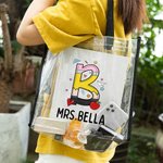 Personalized Pencil Apple Graffiti Letter Waterproof Clear Tote Bag with Name and Initial Back to School Appreciation Birthday Gift for Teacher