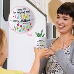 Personalized Thank You For Helping Me Grow Floral Name Ceramic Flower Pot with Bamboo Tray Teacher's Day Back to School Gift for Teacher