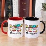 Mug en Céramique 330ml Personnalisé avec Nom Motif Crayon Pomme Carnet de Notes Cadeau de Rentrée pour Professeur