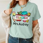 Personalisierte niedlichen Bleistift Apfel Lineal Tumbler 100% Baumwolle Unisex T-Shirt mit Namen Teacher's Day Wertschätzung Geschenk für Lehrer