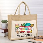 Personalizado lindo lápiz manzana regla Tumbler yute bolsa de yute con nombre de gran capacidad Día del Maestro Apreciación de vuelta a la escuela reg