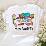 Personalisierte niedlichen Bleistift Apfel Lineal Tumbler 100% Baumwolle Unisex T-Shirt mit Namen Teacher's Day Wertschätzung Geschenk für Lehrer