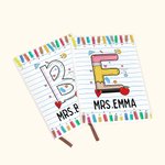 Gepersonaliseerd Gekleurd Potlood Graffiti Schrijfblok met Naam Initiaal Teacher's Day Terug naar School Gift voor Leraar