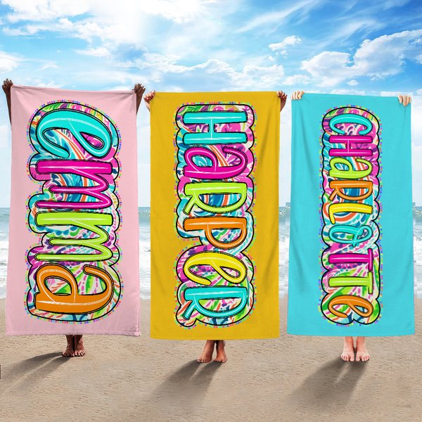 Gepersonaliseerde Grote Sneldrogende Felgekleurde Paisley Bloemen Strandhanddoek met Naam Verjaardag Zomer Vakantie Feest Cadeau voor Haar