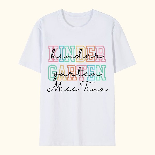 T-shirt personnalisé en lettres colorées avec nom pour l'école primaire Cadeau de rentrée pour l'enseignant