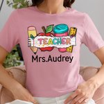 Personalisierte niedlichen Bleistift Apfel Lineal Tumbler 100% Baumwolle Unisex T-Shirt mit Namen Teacher's Day Wertschätzung Geschenk für Lehrer