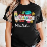 Personalisierte niedlichen Bleistift Apfel Lineal Tumbler 100% Baumwolle Unisex T-Shirt mit Namen Teacher's Day Wertschätzung Geschenk für Lehrer