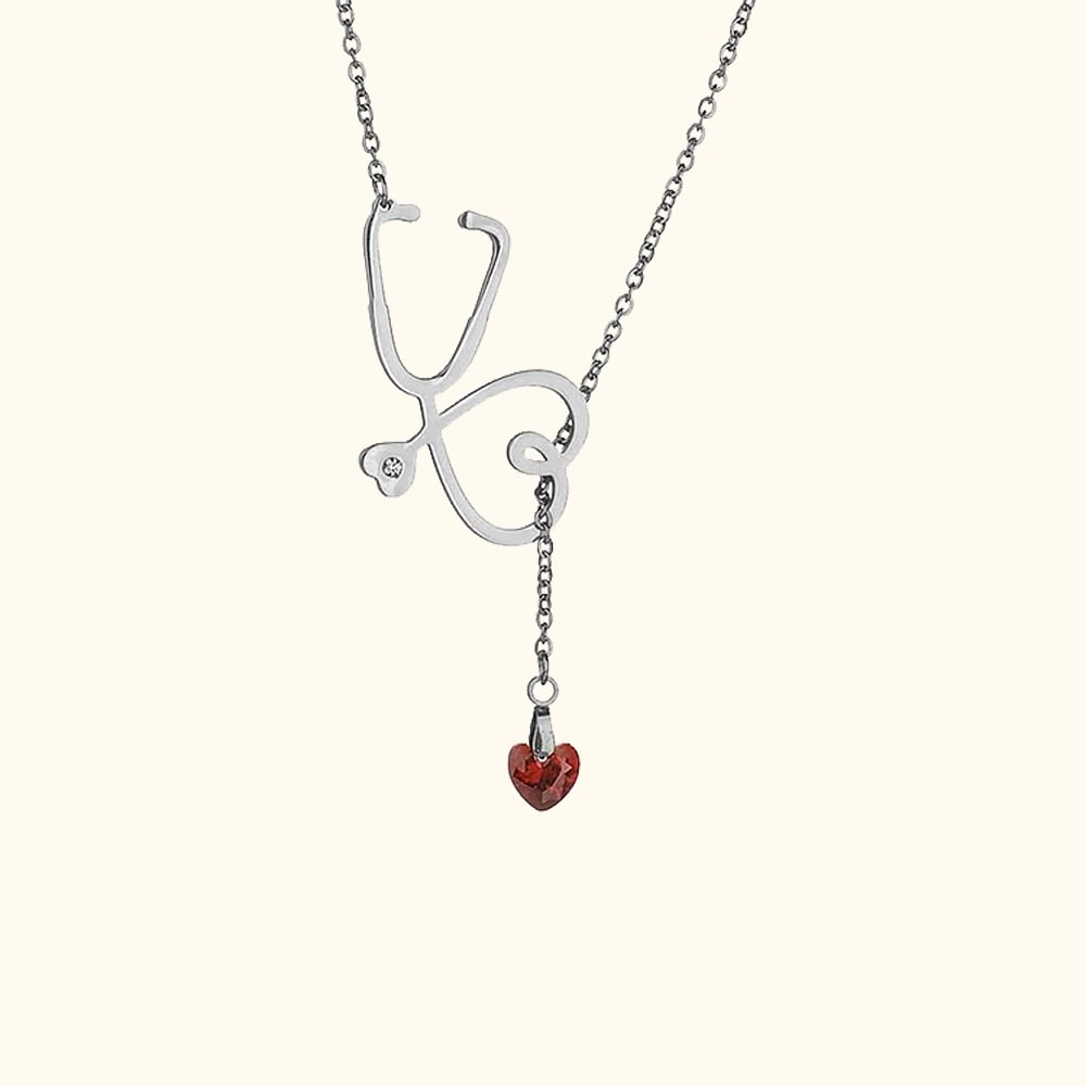 Collana personalizzata con stetoscopio e pietra di nascita del cuore Studente di medicina Regalo di apprezzamento per il medico infermiere