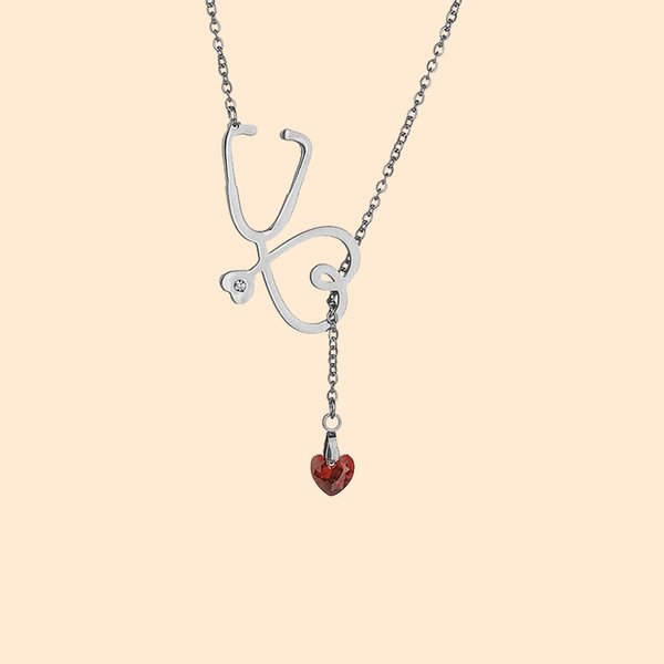 Collana personalizzata con stetoscopio e pietra di nascita del cuore Studente di medicina Regalo di apprezzamento per il medico infermiere