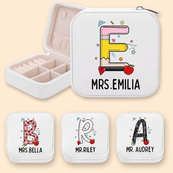 Personalised Graffiti Pencil Apple Portable Jewellery Box with Name Initial Teacher's Day Appreciation Gift for Teacher