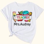 Personalisierte niedlichen Bleistift Apfel Lineal Tumbler 100% Baumwolle Unisex T-Shirt mit Namen Teacher's Day Wertschätzung Geschenk für Lehrer