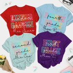 Personalized Kindergarten Primary School Grade Colourful Letters T-shirt with Name Teacher's Day Back to School Gift for Teacher