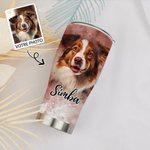 Gobelet Personnalisé avec Photo Animal Aquarelle et Prénom Gobelet avec Couvercle Étanche Paille Cadeau Anniversaire pour Amoureux Animal de Compagnie