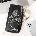 Henkilökohtainen Zodiac syntymä kukka nahka käsi lompakko nimi syntymäpäivä vuosipäivä lahja naisille