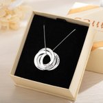 Personalizado Collar de Plata de Ley con 2-5 Anillos Rusos Entrelazados y Nombre Grabado Día de la Madre Cumpleaños Regalo para Familias