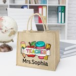 Personalizado lindo lápiz manzana regla Tumbler yute bolsa de yute con nombre de gran capacidad Día del Maestro Apreciación de vuelta a la escuela reg